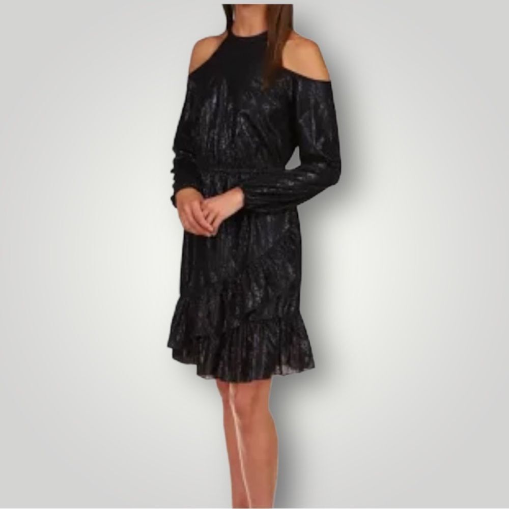 Michael Michael Kors Black Reptile Print Cold Shoulder Dress - Picture 4 of 10